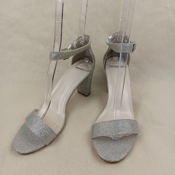 DB Studio silver glitter block heel shoe sz 7.5 wedding prom formal - Picture 1 of 8